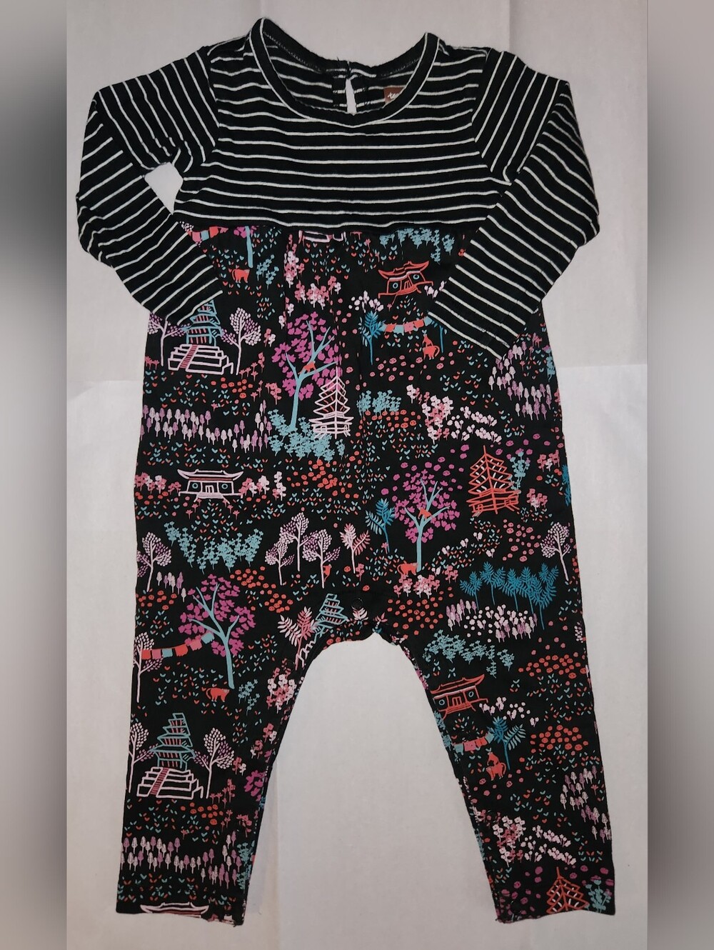 Tea Collection Baby Scenic Striped Black Romper Size 9-12 Months